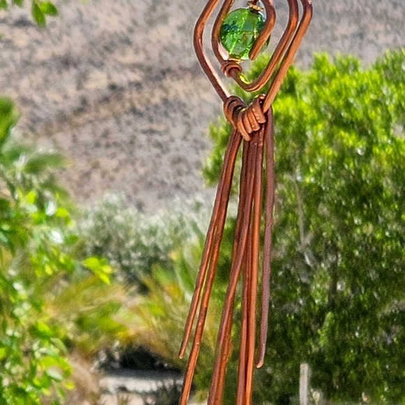 Hand crafted beautiful green and yellow with textured copper tree Ornament. - Picture 2 of 6